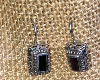 Black Onyx Sterling Silver Rectangular Earrings