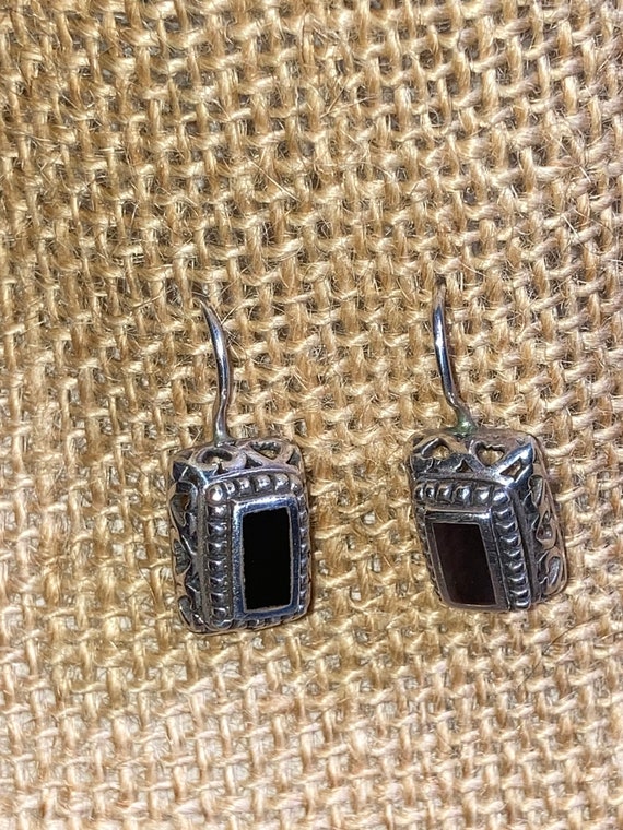 Black Onyx Sterling Silver Rectangular Earrings - image 1