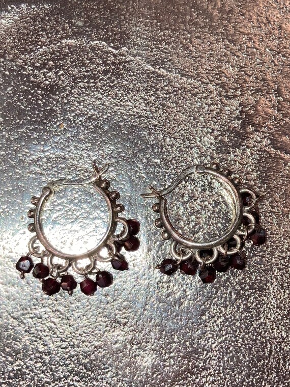 Garnet pebble stone sterling silver earrings - image 7