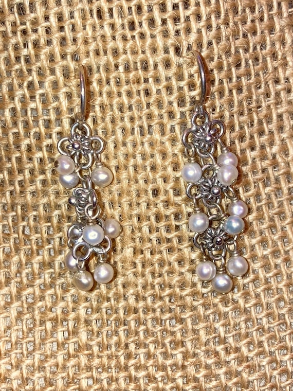 Cascading Silver Pearl Droplet Earrings