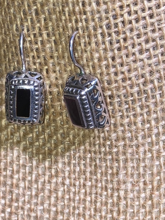 Black Onyx Sterling Silver Rectangular Earrings - image 6