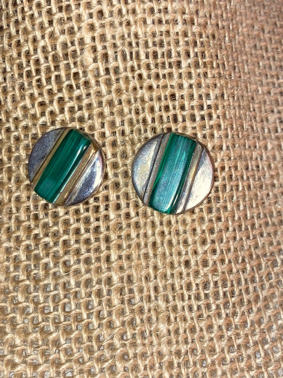 Malachite Sterling Silver Round Disc Stud Earrings - image 6