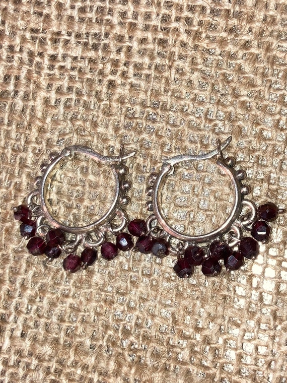 Garnet pebble stone sterling silver earrings - image 3
