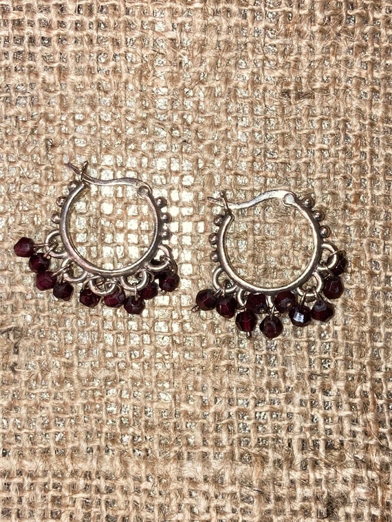 Garnet pebble stone sterling silver earrings - image 1