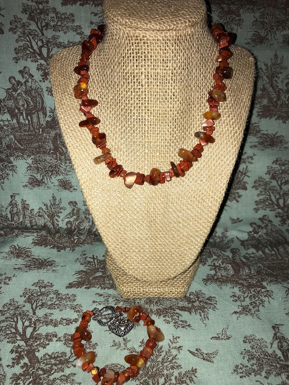 Red Jasper Agate Necklace & Bracelet