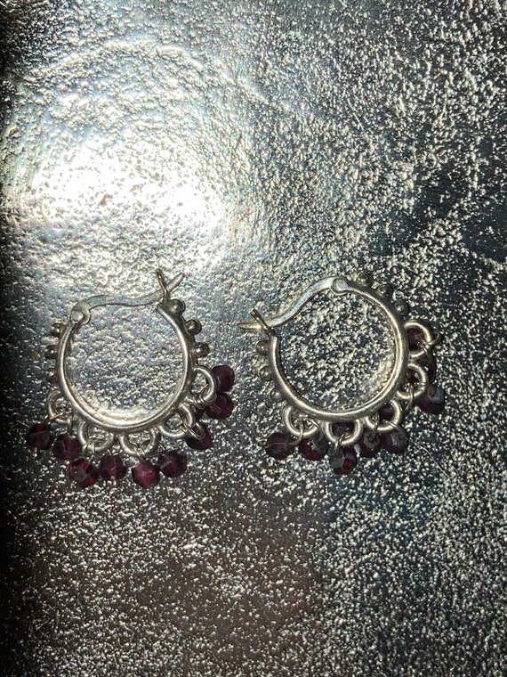 Garnet pebble stone sterling silver earrings - image 4