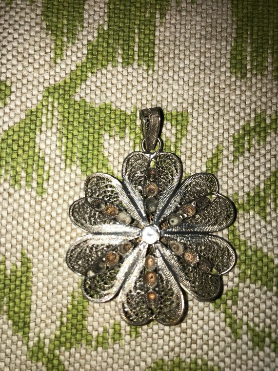 Filigree Sterling Silver Flower Pendant - image 3