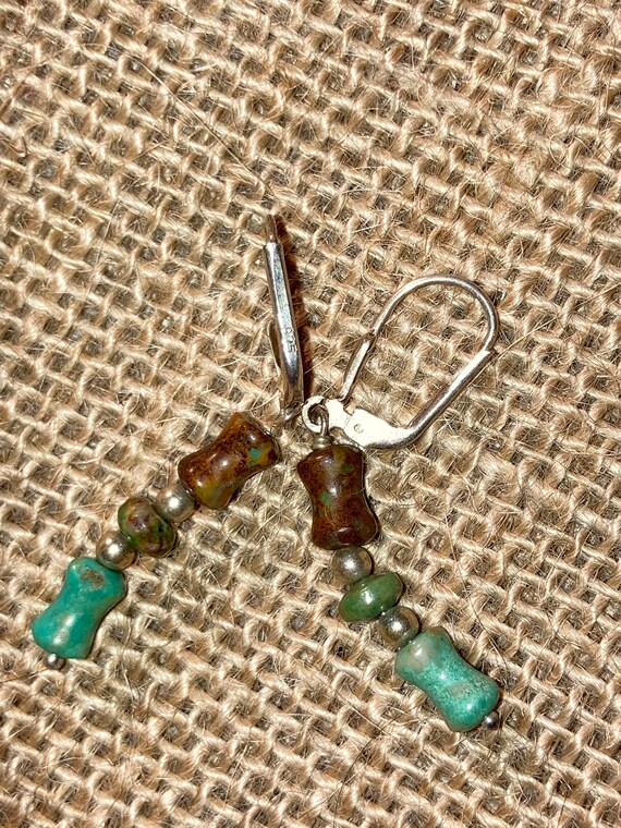 Turquoise Beaded Sterling Silver Earrings - image 3