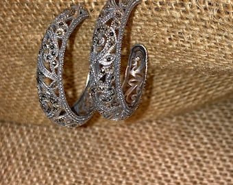 Marcasite Sterling Silver Filigree Vintage Earrings