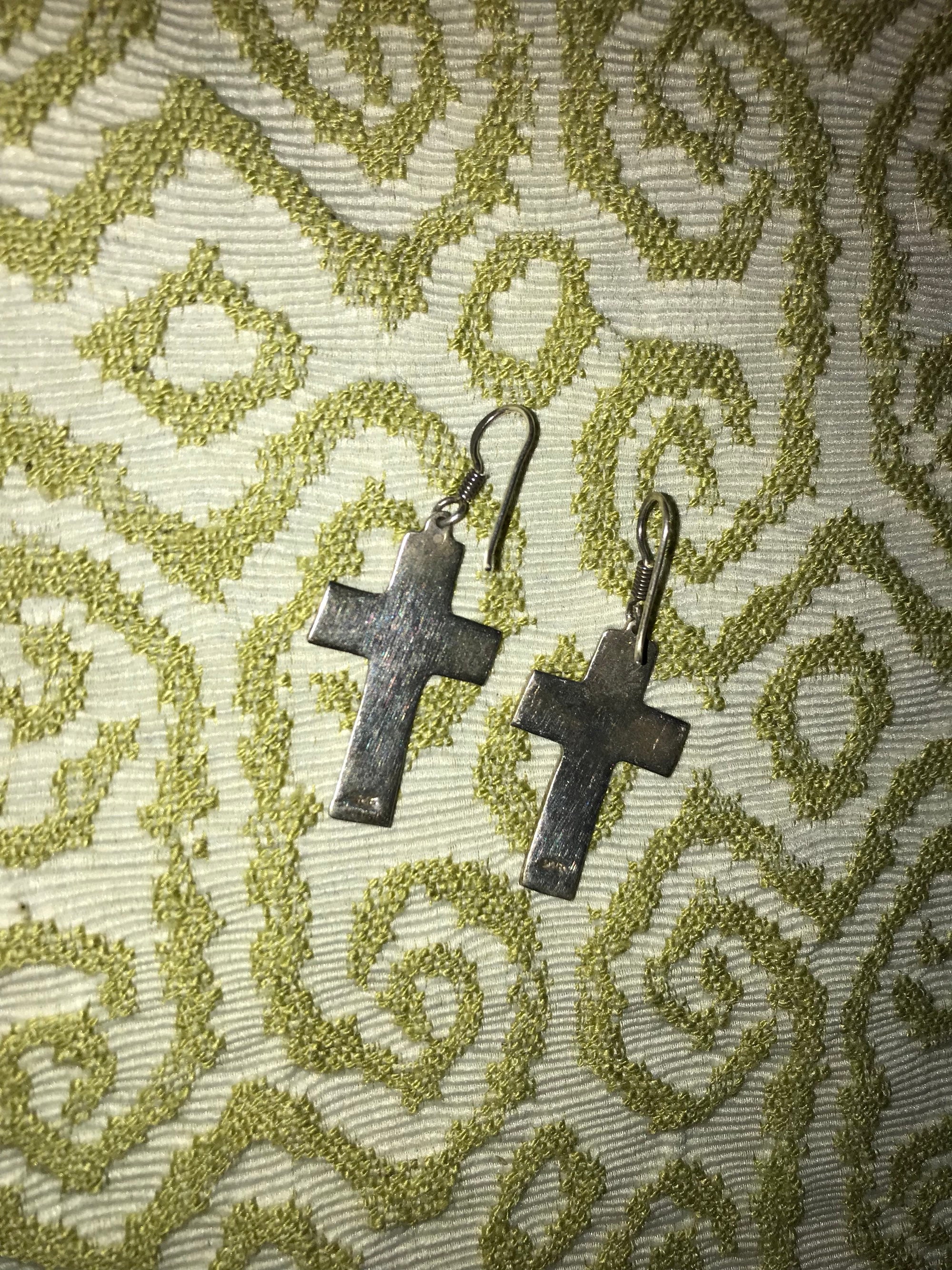 Cross Hanging Earrings Sterling Etsy UK