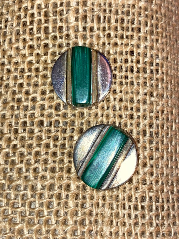 Malachite Sterling Silver Round Disc Stud Earrings - image 4