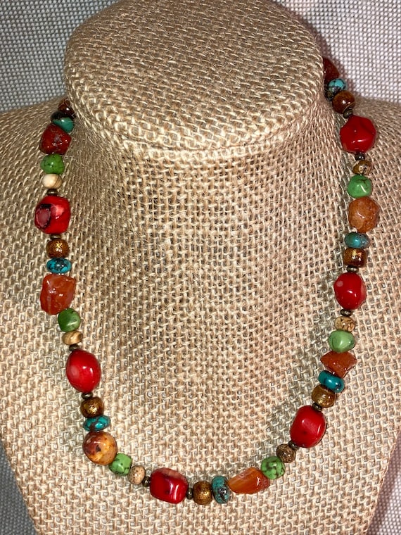 Red Coral Stone Beaded Necklace
