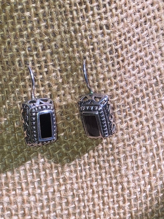 Black Onyx Sterling Silver Rectangular Earrings - image 5