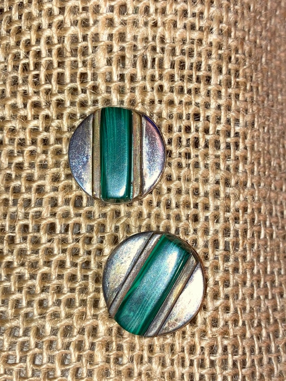 Malachite Sterling Silver Round Disc Stud Earrings - image 3