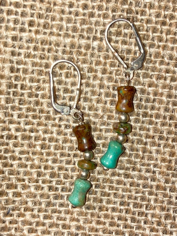 Turquoise Beaded Sterling Silver Earrings - image 2
