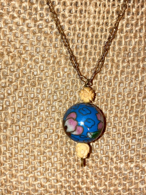 Cloisonne Blue Round Ball Pendant with Accents Gol