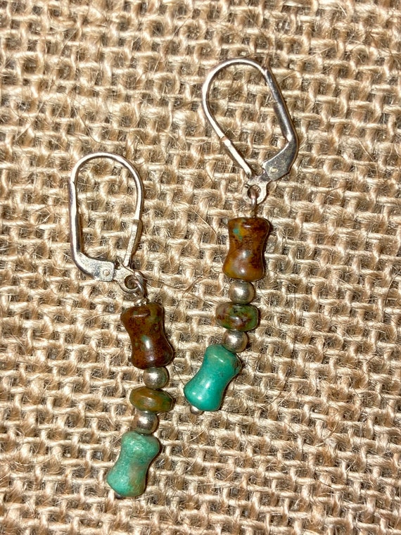 Turquoise Beaded Sterling Silver Earrings - image 8