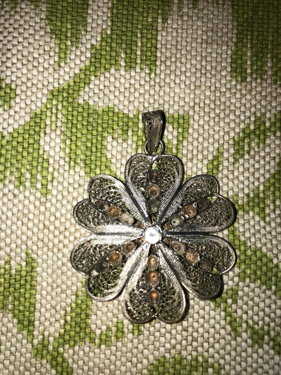 Filigree Sterling Silver Flower Pendant - image 5