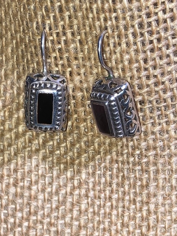 Black Onyx Sterling Silver Rectangular Earrings - image 4