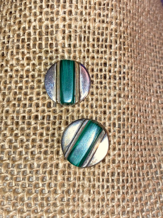 Malachite Sterling Silver Round Disc Stud Earrings - image 2