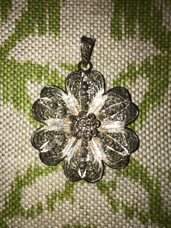 Filigree Sterling Silver Flower Pendant - image 6