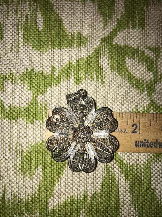 Filigree Sterling Silver Flower Pendant - image 7