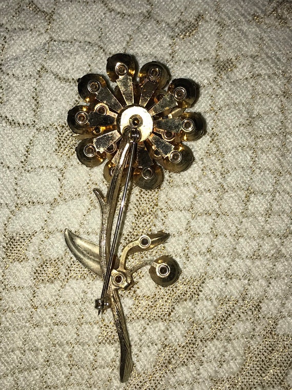 Flower Purple Clear Crystal Gold Tone Brooch Pin … - image 6