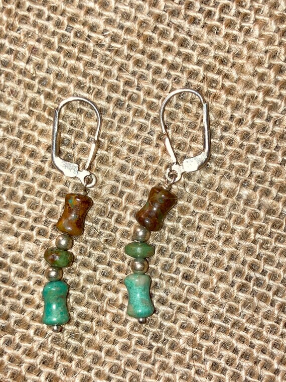 Turquoise Beaded Sterling Silver Earrings - image 4
