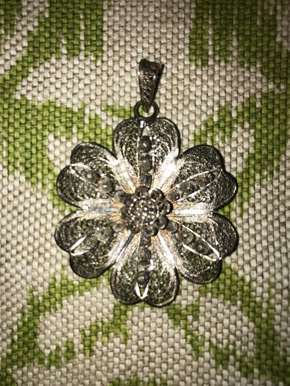 Filigree Sterling Silver Flower Pendant - image 1