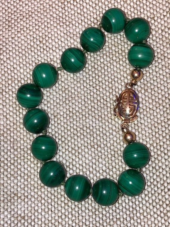 Malachite Green Beaded Bracelet with Gold Plated C