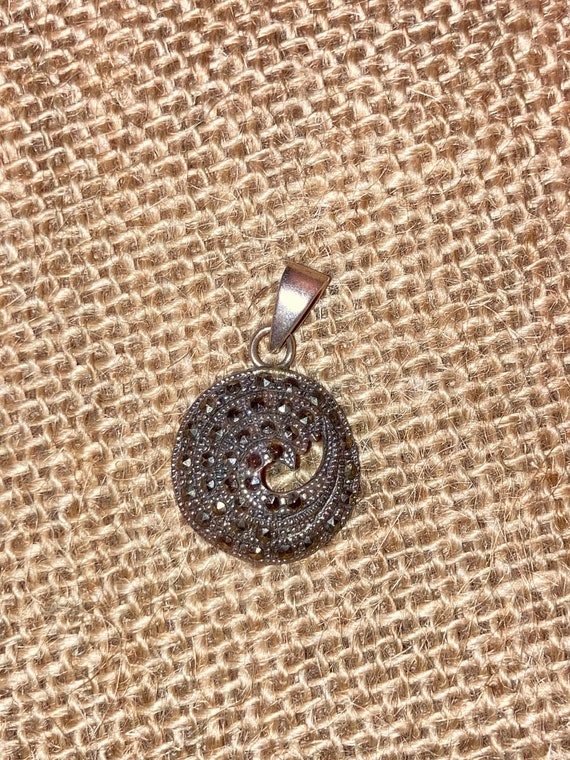 Hematite Marcasite Sterling Silver Raised Swirl Pe