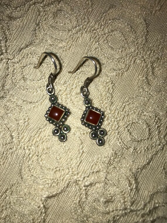 Sterling Silver Scrolling Drop Fish Hook Earrings Gem