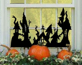 HalloweenTown! Nightmare Haunted House Window Silhouette. 4 sizes available. FREE US SHIPPING