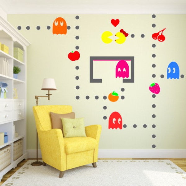 Video Game Man Gaming Room Wall Decal Large Customizable Set Kids Geek Mural Decor ~ Apartment Dorm friendly removable vinyl