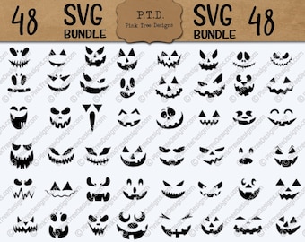 Jack-o-Lantern SVG 48 cut files, huge Pumpkin face bundle for decals, HTV, engraving, Limited Commercial License, Cricut Silhouette