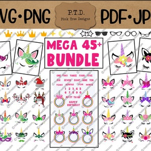 Unicorn SVG, Unicorn Horn SVG, Unicorn PNG, Unicorn Clipart bundle of 45+ designs, unicorn clip art