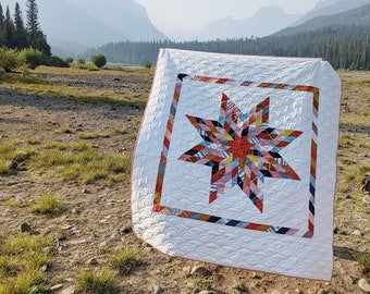 Patchwork Lone Star Quilt Pattern – 3 Sizes (PDF Download)