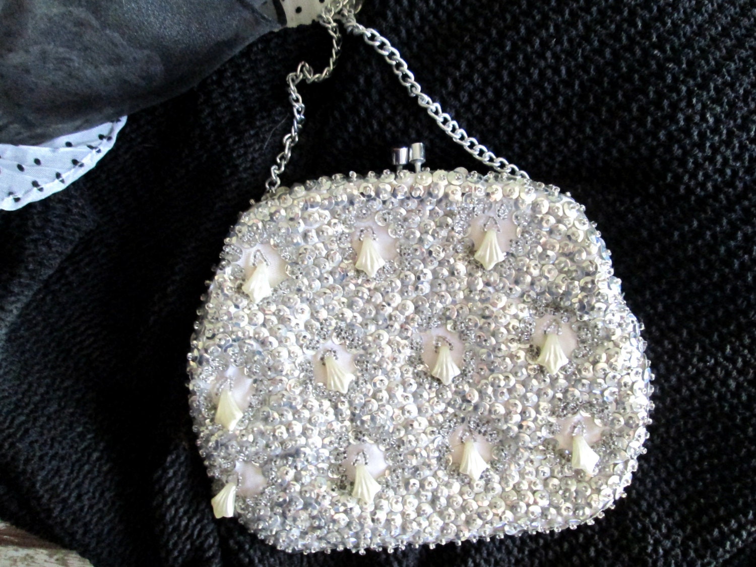 Vintage Beaded Sequined Evening Bag Silver and Antique White - Etsy