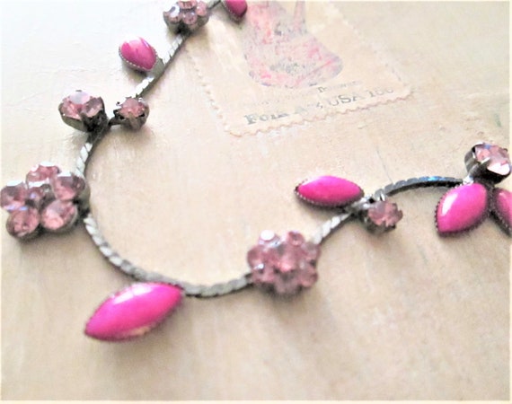 Vintage Pink and Silver Floral Necklace - image 3