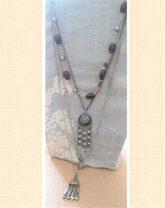 Exotic Boho Necklace Ensemble, Four Layering Neckl