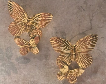 Giant Bold Gold Style Double Butterfly Earrings