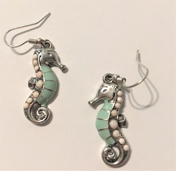 Vintage Enamel Seahorse Drop Earrings - image 6