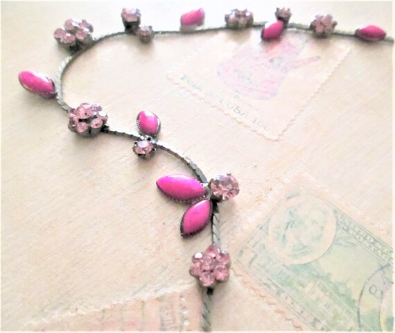 Vintage Pink and Silver Floral Necklace - image 4