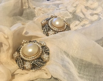 Vintage Mabe Pearl and Seed Pearl Clip Earrings