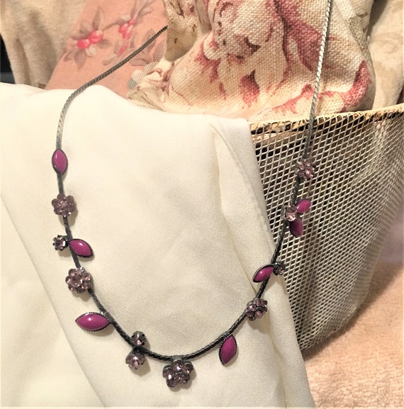 Vintage Pink and Silver Floral Necklace - image 5