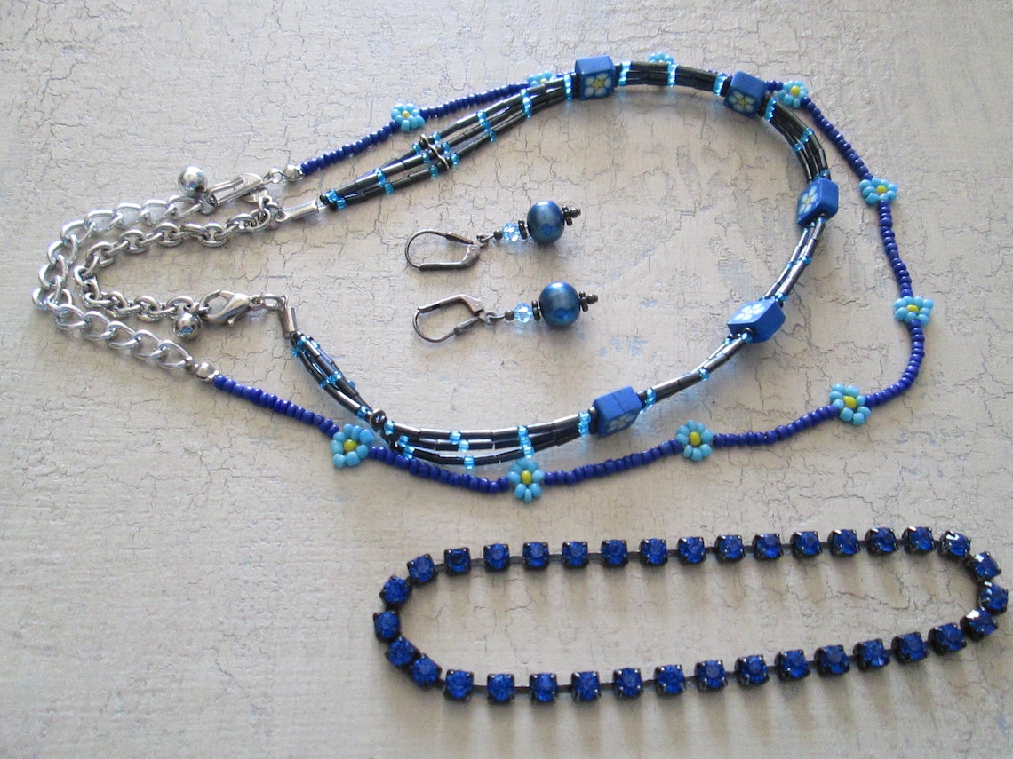 Boho Blue Panama Jack Necklace Ensemble Etsy