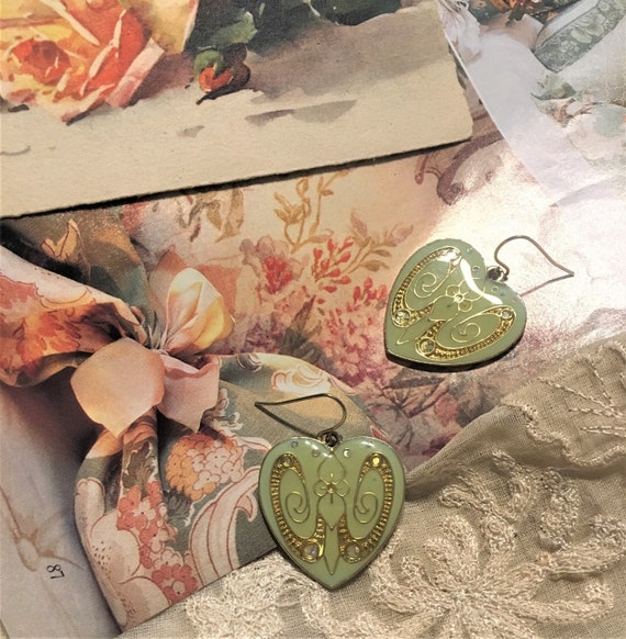 Lovely Vintage Art Nouveau Style Heart Earrings