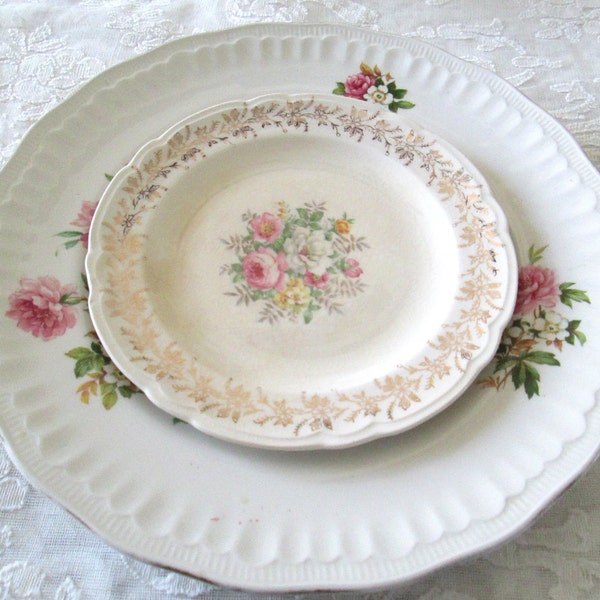 Two Vintage Mismatched Floral China Plates