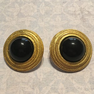 Vintage Maeve Carr of New York Bold Gold Style and Black Button Earrings
