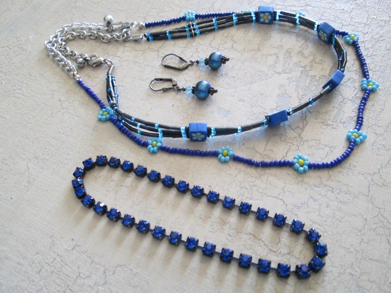 Boho Blue Panama Jack Necklace Ensemble Etsy